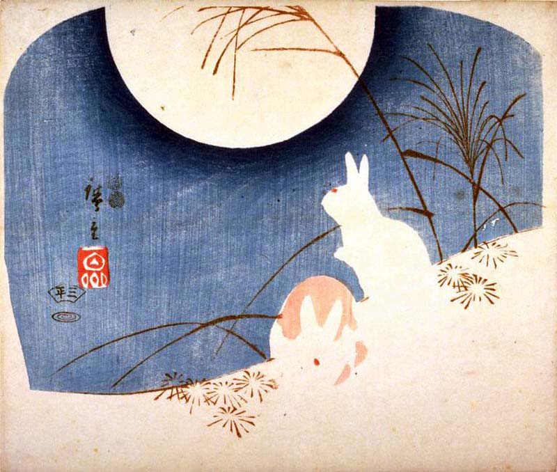 Two Rabbits-Pampas Gras and Full Moon